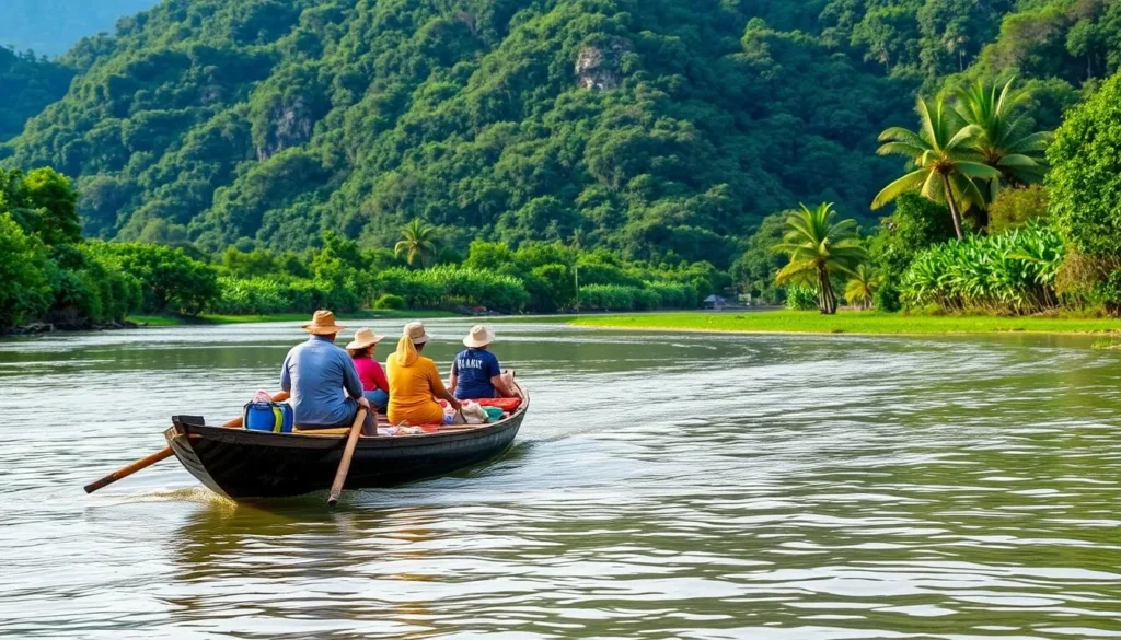 Traditional longboat transportation on the Nam Theun River within the protected area