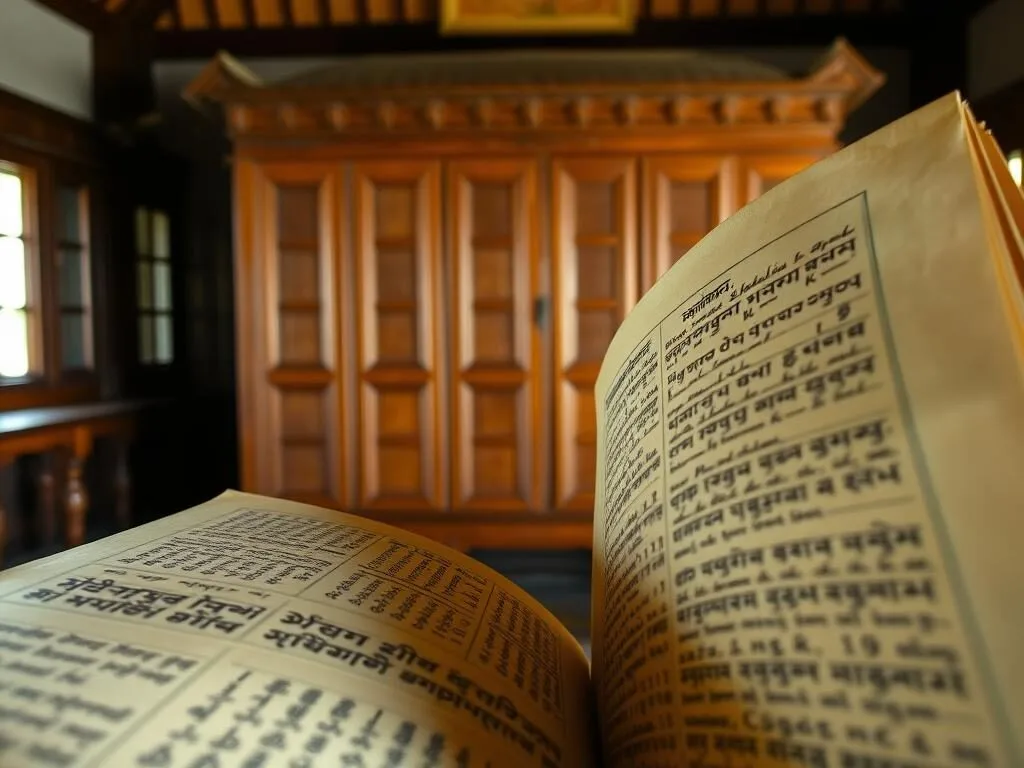Traditional lontar palm leaf manuscripts displayed at Gedong Kirtya library