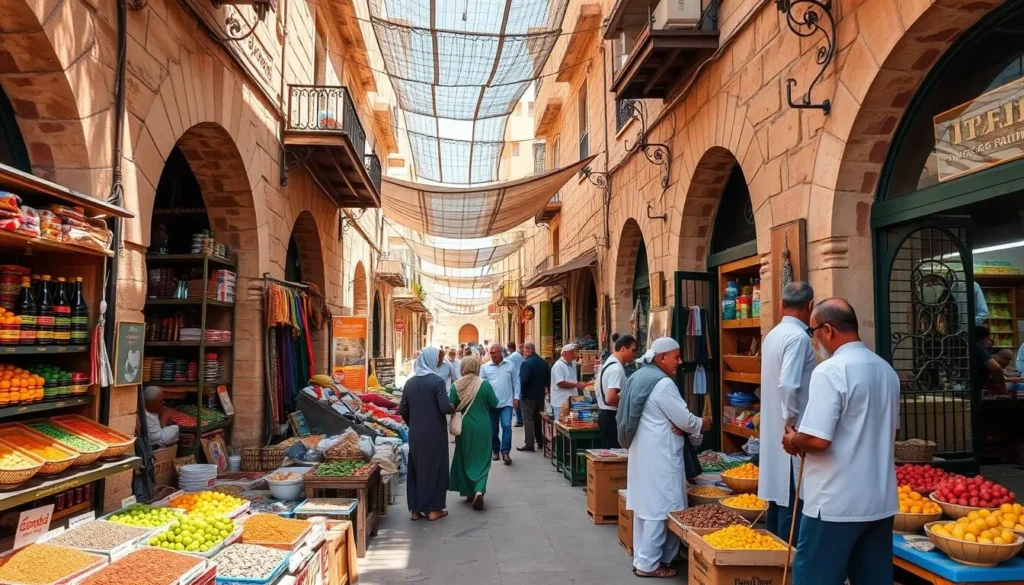 Traditional marketplace in the old town of Al-Karak with local vendors