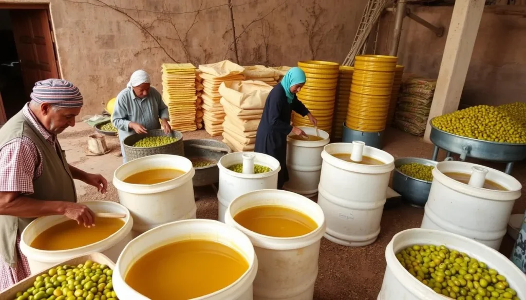 Traditional olive oil production at a cooperative near Ouazzane Morocco Traditional olive oil production at a cooperative near Ouazzane Morocco