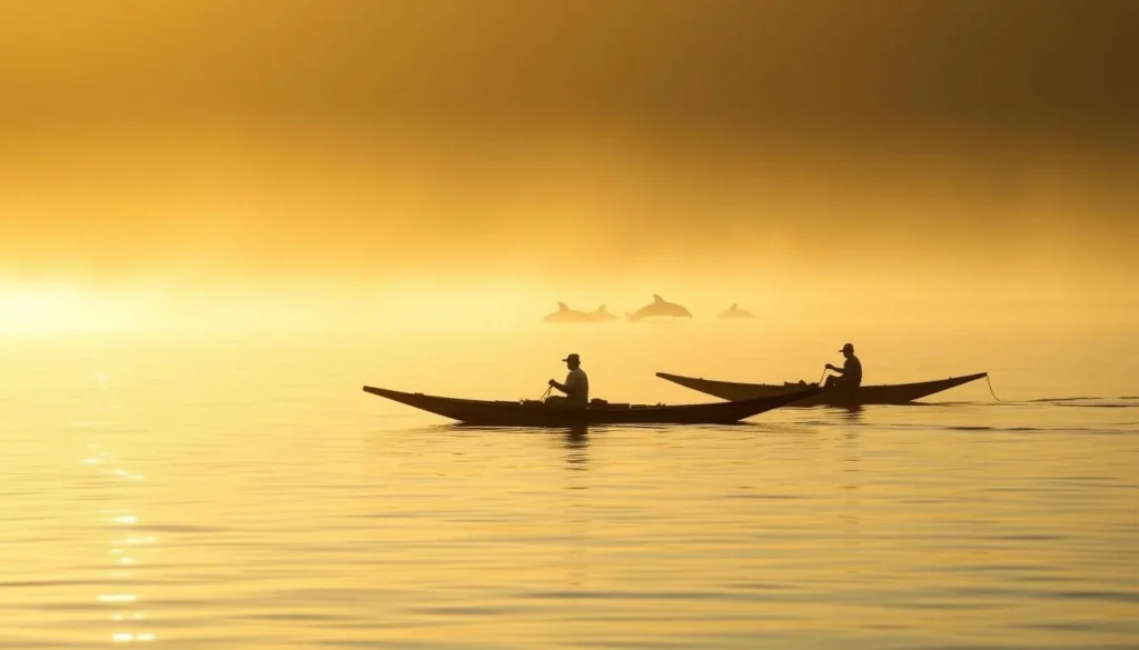 Traditional outrigger boats at sunrise during a dolphin watching tour at Lovina Beach