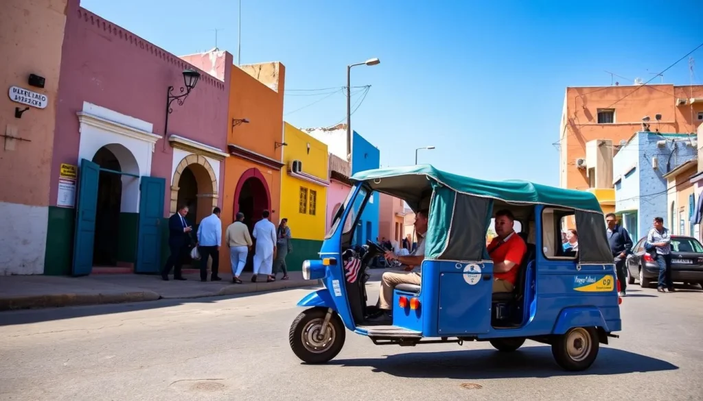 Traditional petit taxi in Oujda navigating through the colorful streets near the medina