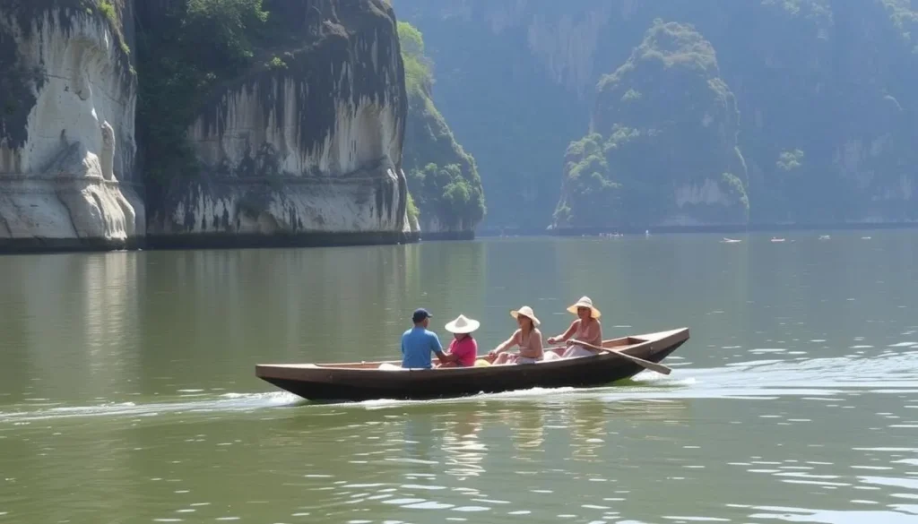 Traditional pirogue (dugout canoe) navigating the Manambolo River near Tsingy de Bemaraha