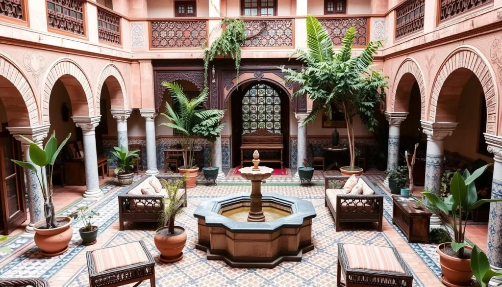 Traditional riad accommodation in Ouazzane Morocco with courtyard and authentic decor Traditional riad accommodation in Ouazzane Morocco with courtyard and authentic decor