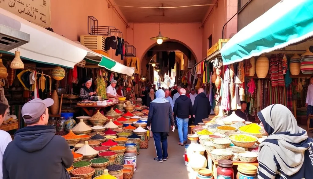 Traditional souk marketplace in Oued Zem with colorful displays