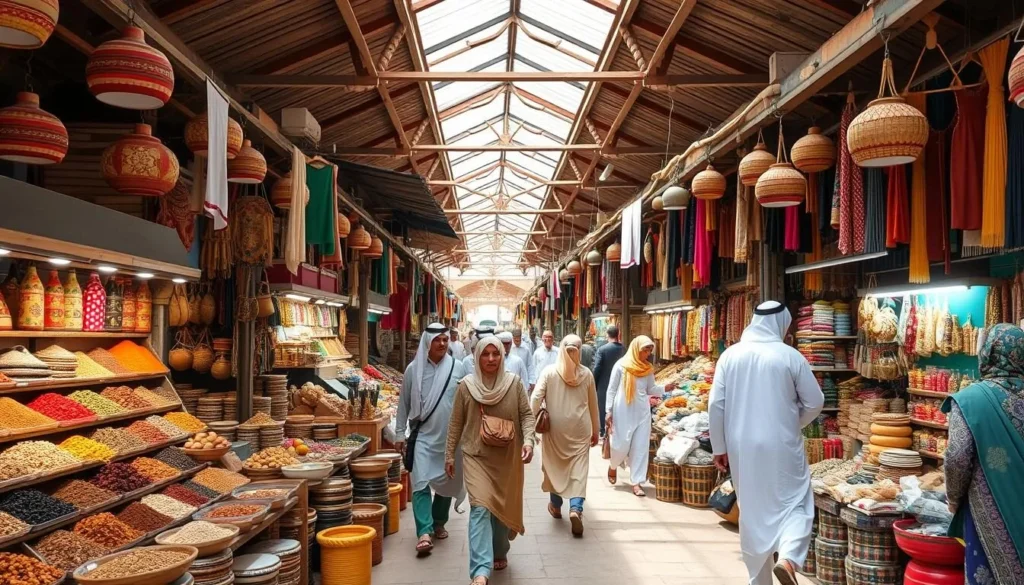 Traditional souq market in Al-Buraimi with local vendors and products