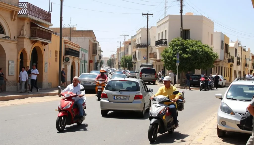 Traditional transportation in Medenine, Tunisia with locals and tourists navigating the streets