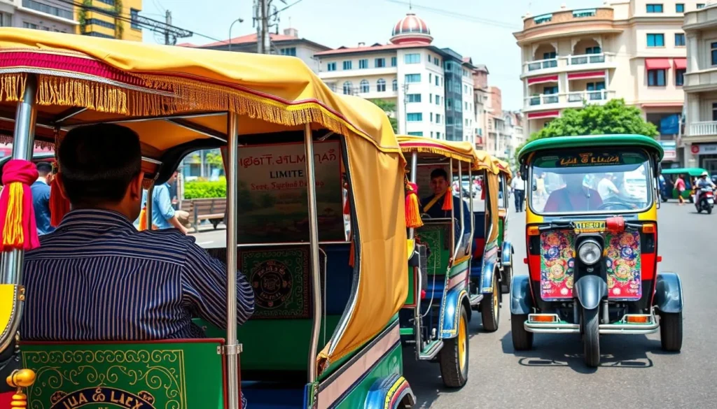 Traditional tuk-tuk transportation in Vientiane with colorful decorations
