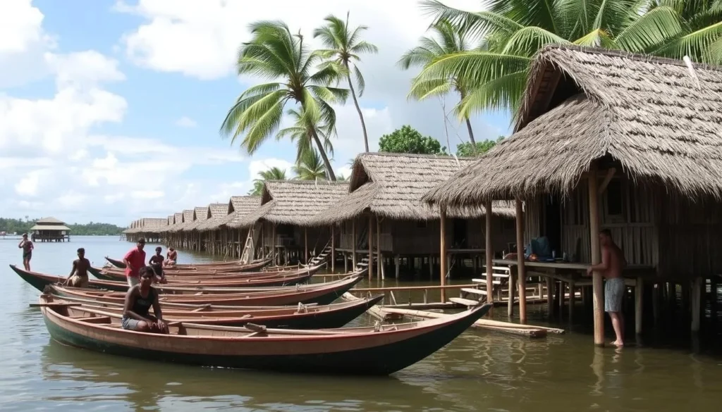 Traditional village on Florida Islands with stilt houses over water