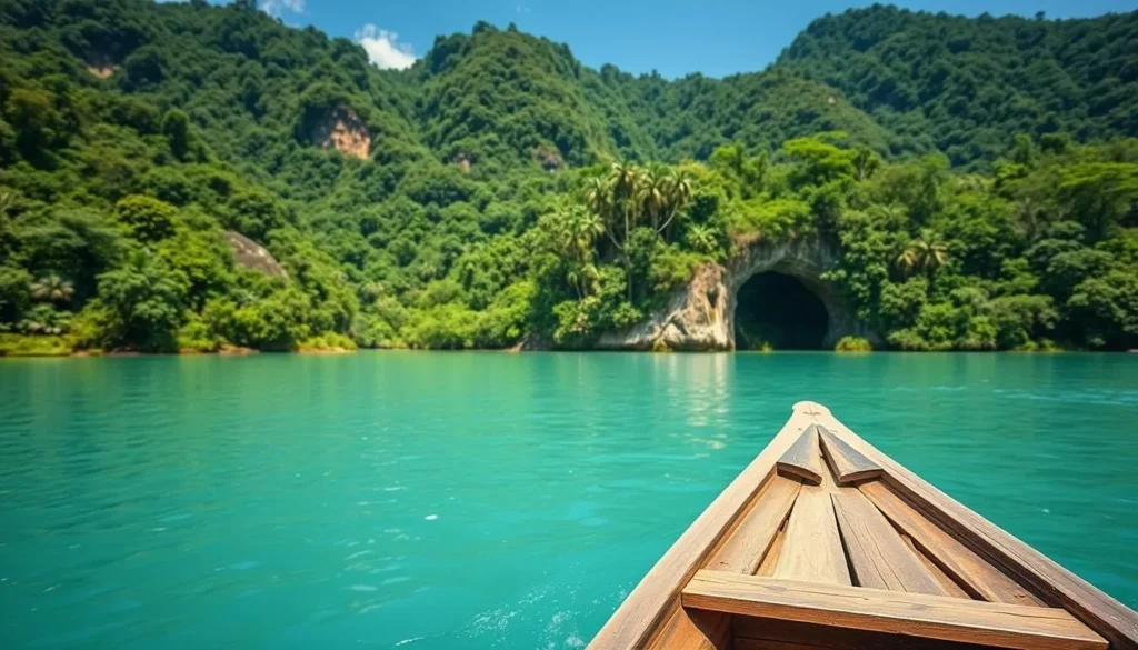Traditional wooden boat (lancha) approaching the entrance of Utria National Natural Park