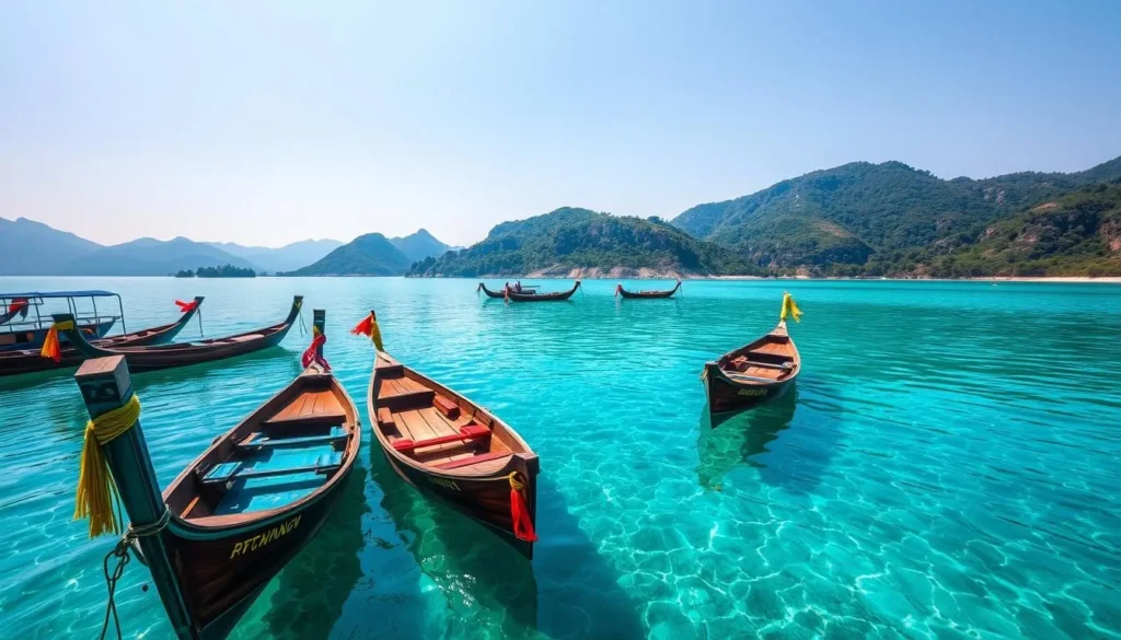 Traditional wooden boats on Lake Matano used for transportation between villages