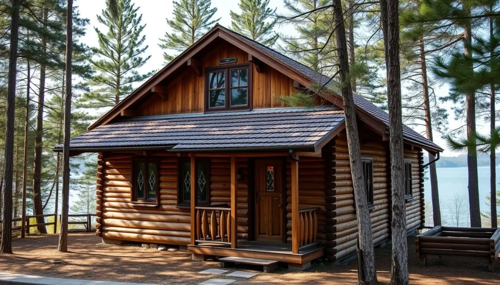 Traditional wooden guesthouse near Lake Kamskoe with lake view