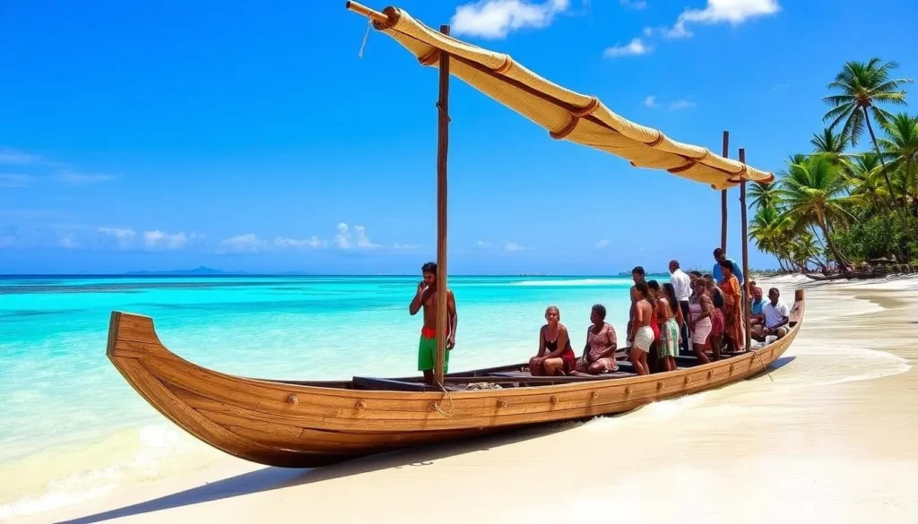 Traditional wooden pirogue boat used for transportation to Nosy Tanikely National Park Madagascar Traditional wooden pirogue boat used for transportation to Nosy Tanikely National Park Madagascar