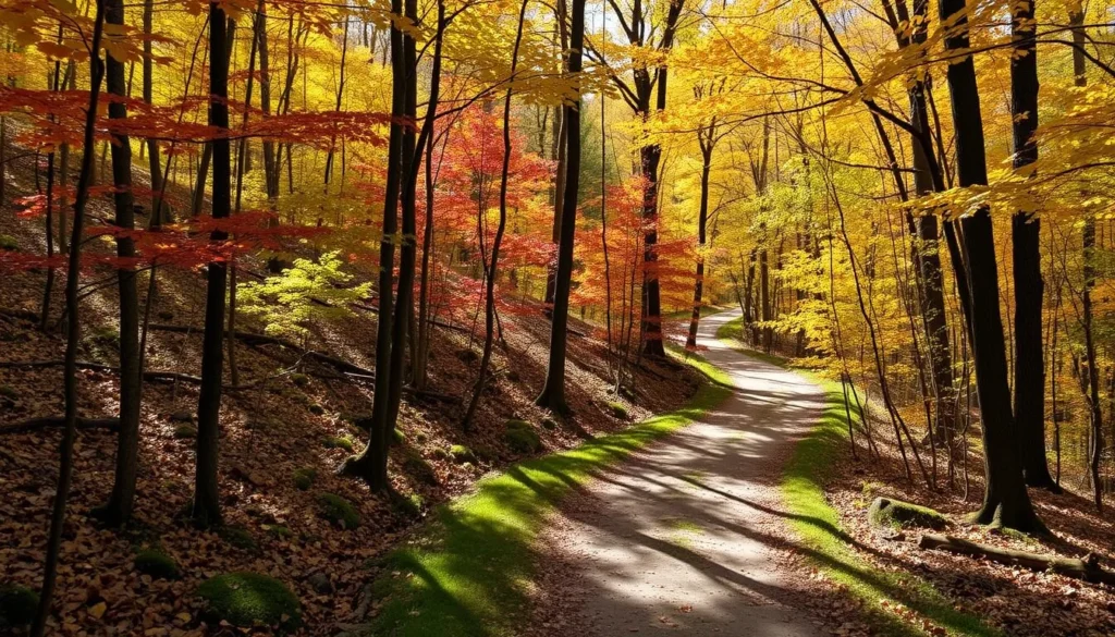 Trail through Denison University Biological Reserve in autumn