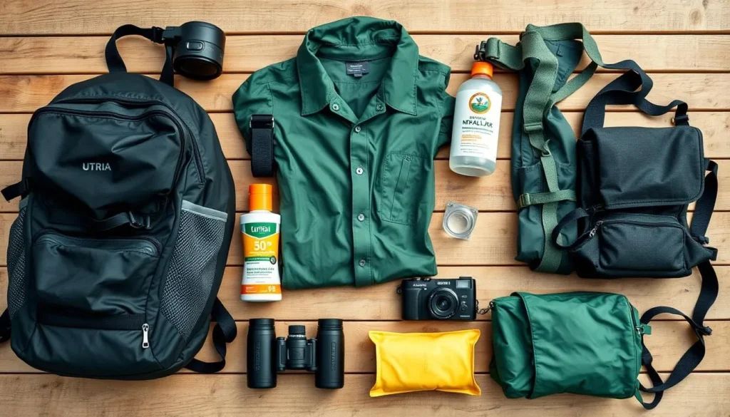 Travel essentials for visiting Utria National Natural Park including waterproof gear