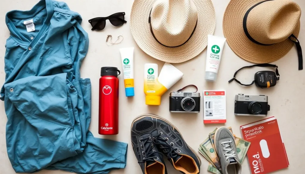 Travel essentials packed for a trip to Moa, Cuba