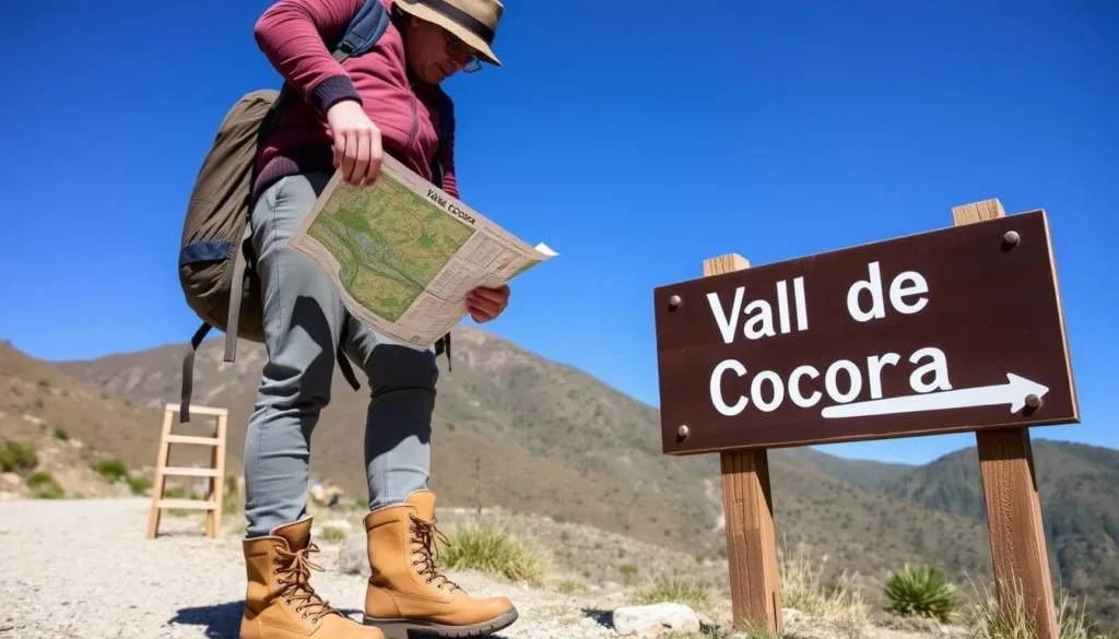 Traveler checking a map at the entrance to Valle de Cocora with proper hiking gear