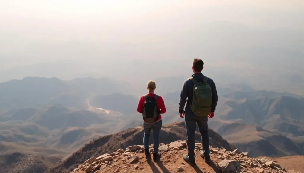 Traveler enjoying panoramic view from Mount Chambi summit