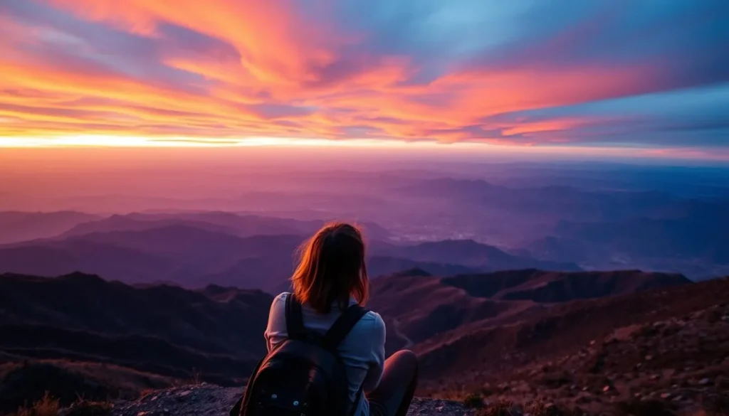 Traveler enjoying sunset views from a viewpoint in Cumbres de Monterrey National Park