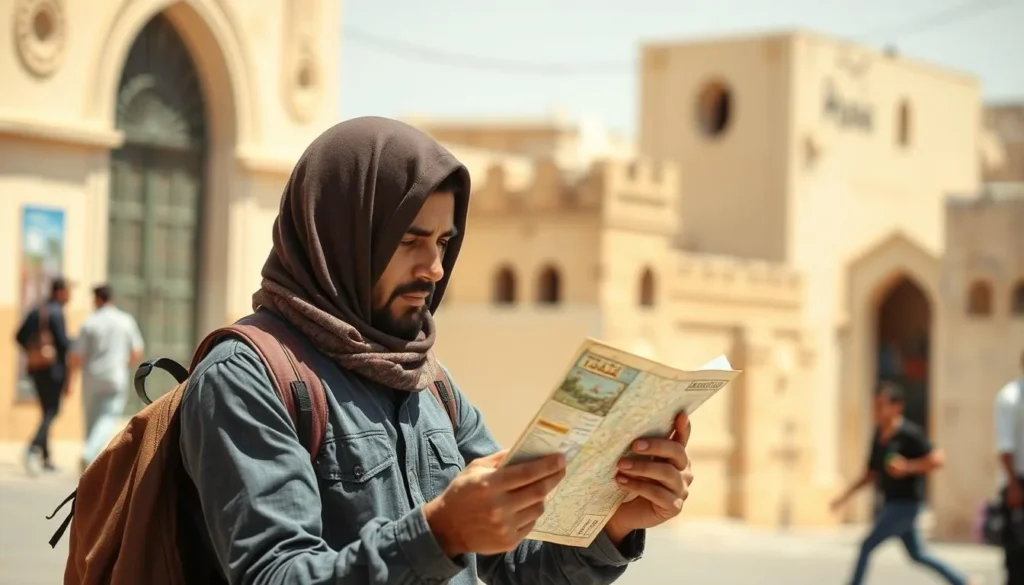 Traveler exchanging currency and preparing for a day of exploration in Sana'a