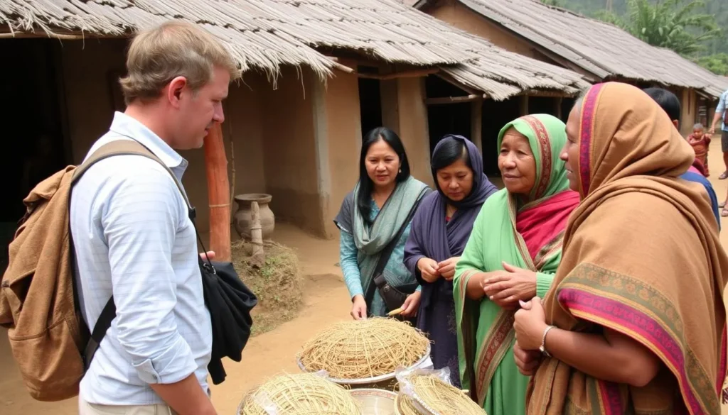 Traveler interacting respectfully with local residents near Lake Towuti Traveler interacting respectfully with local residents near Lake Towuti
