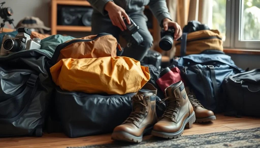Traveler packing waterproof gear for Masoala National Park trip Traveler packing waterproof gear for Masoala National Park trip