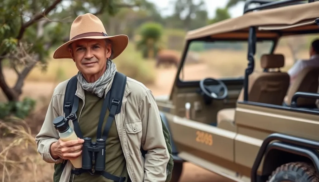 Traveler prepared for safari at Kala Wewa with proper gear