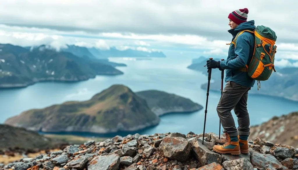 Traveler properly dressed in layers for Greenland's changeable weather conditions
