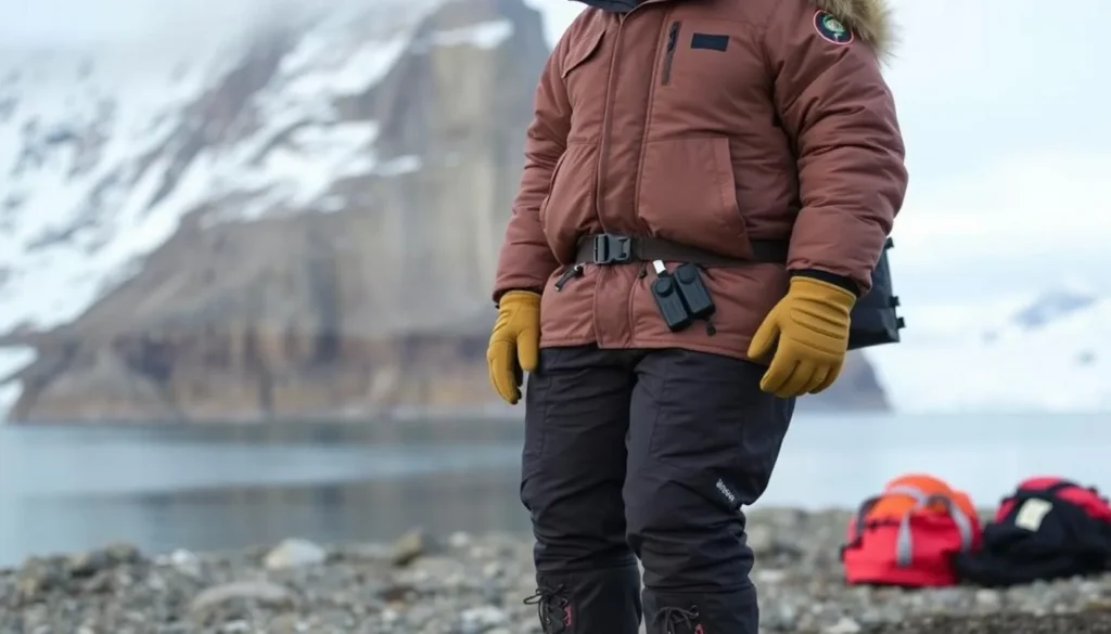 Traveler properly equipped for Arctic conditions in Etah, Greenland Traveler properly equipped for Arctic conditions in Etah, Greenland