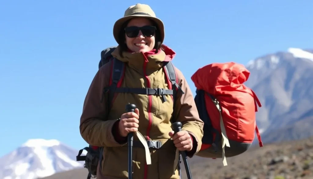 Traveler properly equipped for high altitude at Chimborazo National Park Traveler properly equipped for high altitude at Chimborazo National Park