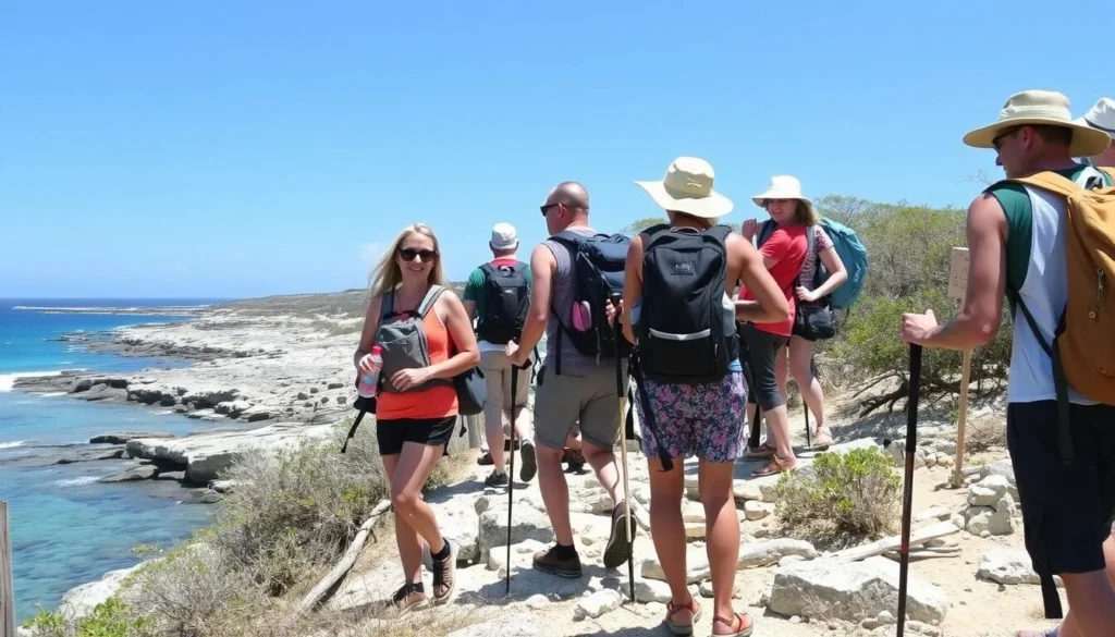 Traveler with backpack and hiking gear exploring the trails at Two Foot Bay National Park