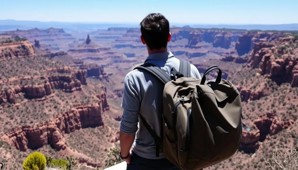 Traveler with backpack enjoying panoramic view of Toro Toro National Park