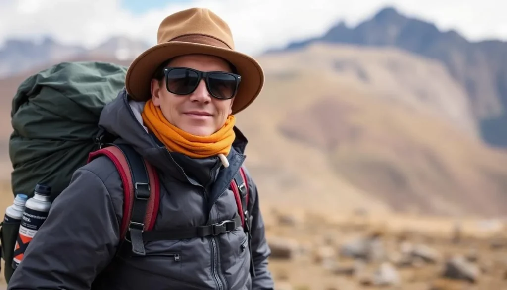 Traveler with proper high-altitude gear in Sajama National Park