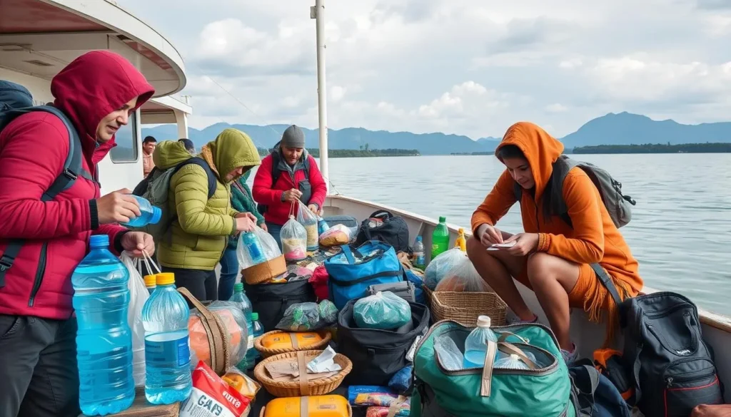 Travelers preparing supplies for a trip to Nosy Hara Travelers preparing supplies for a trip to Nosy Hara