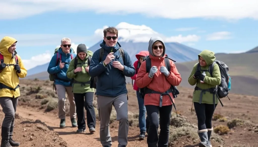 Travelers properly equipped for Cotopaxi's weather with warm layers, hiking boots, and sun protection