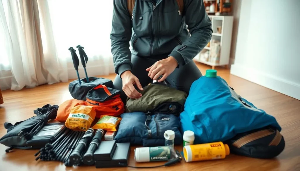 Trekker packing essential gear for Lunana Range trek in Bhutan