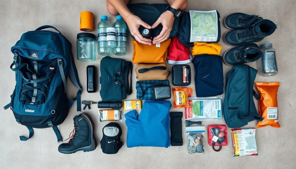 Trekker packing essential gear for Mount Gede Pangrango hike Trekker packing essential gear for Mount Gede Pangrango hike