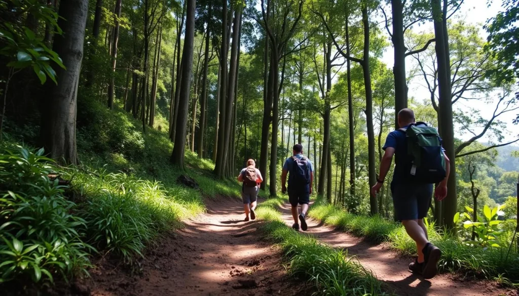 Trekkers navigating the path to Lake Kaco through Sumatran rainforest
