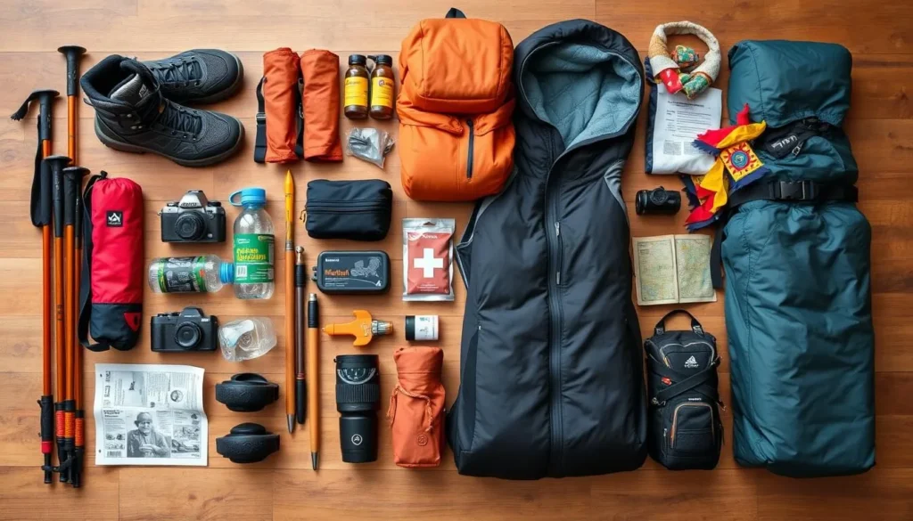 Trekking equipment and supplies laid out for Masagang trek preparation