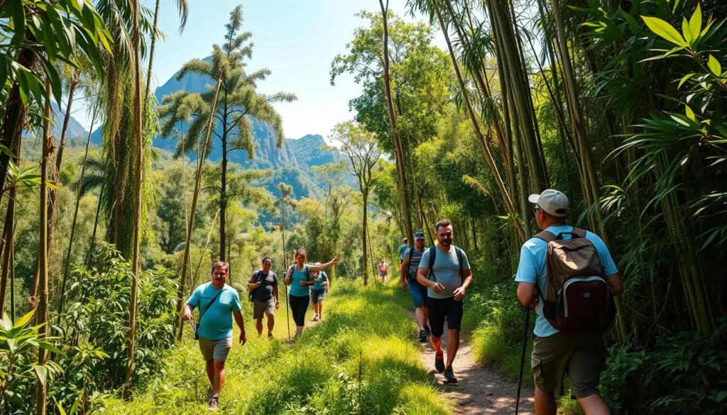 Trekking through lush forests of the Luang Prabang Range with mountain views and local guide
