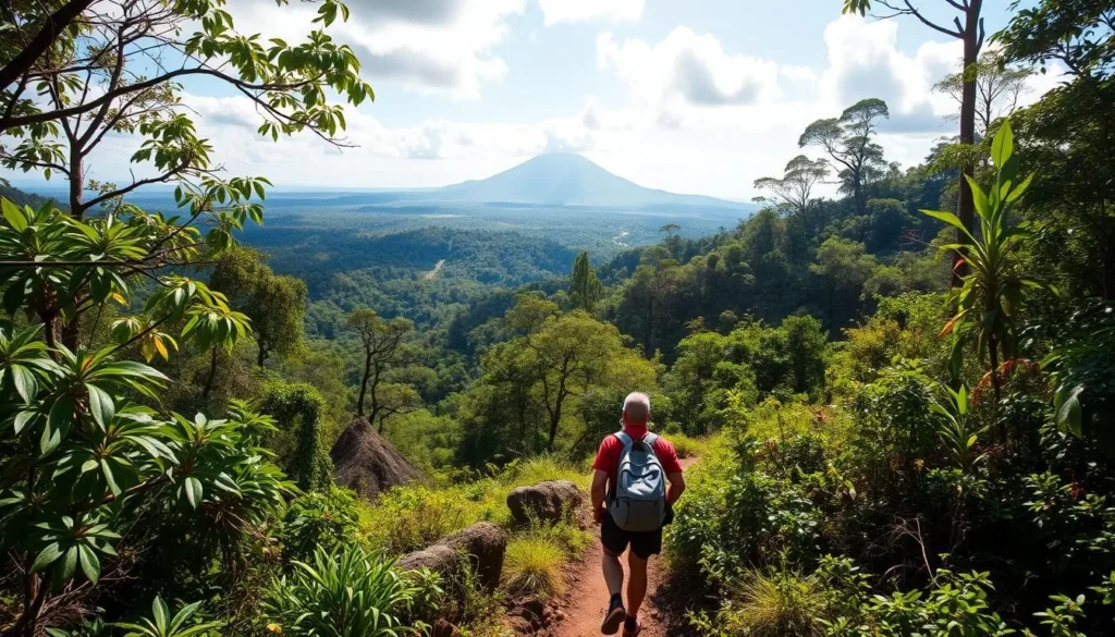 Trekking through the lush forests near Ambanja with view of Tsaratanana Massif Trekking through the lush forests near Ambanja with view of Tsaratanana Massif