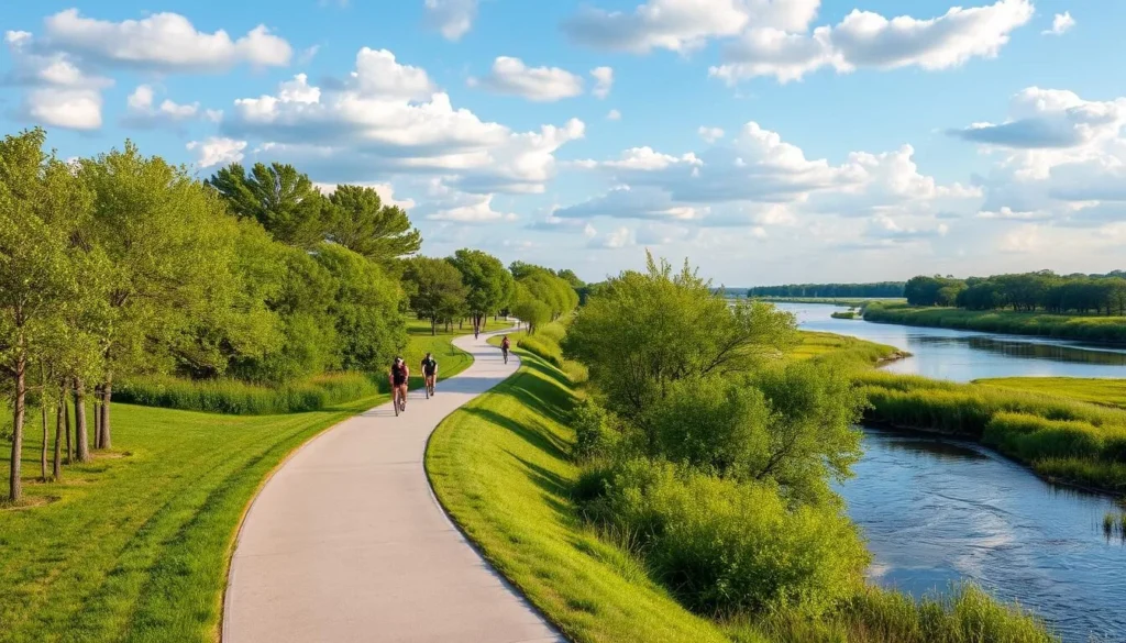 Trinity Trails in Hurst Texas area showing cyclists and joggers on scenic path Trinity Trails in Hurst Texas area showing cyclists and joggers on scenic path