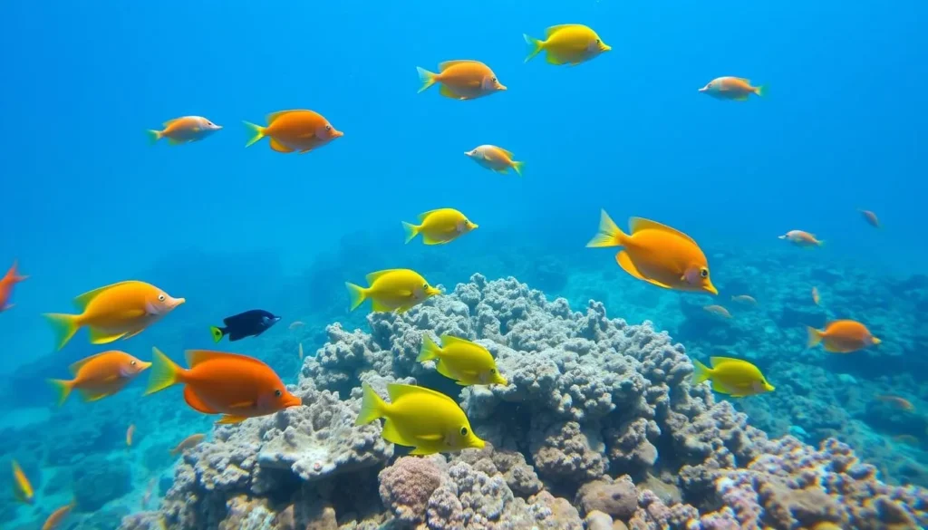 Tropical fish swimming around coral reef near Sandy Island, Anguilla