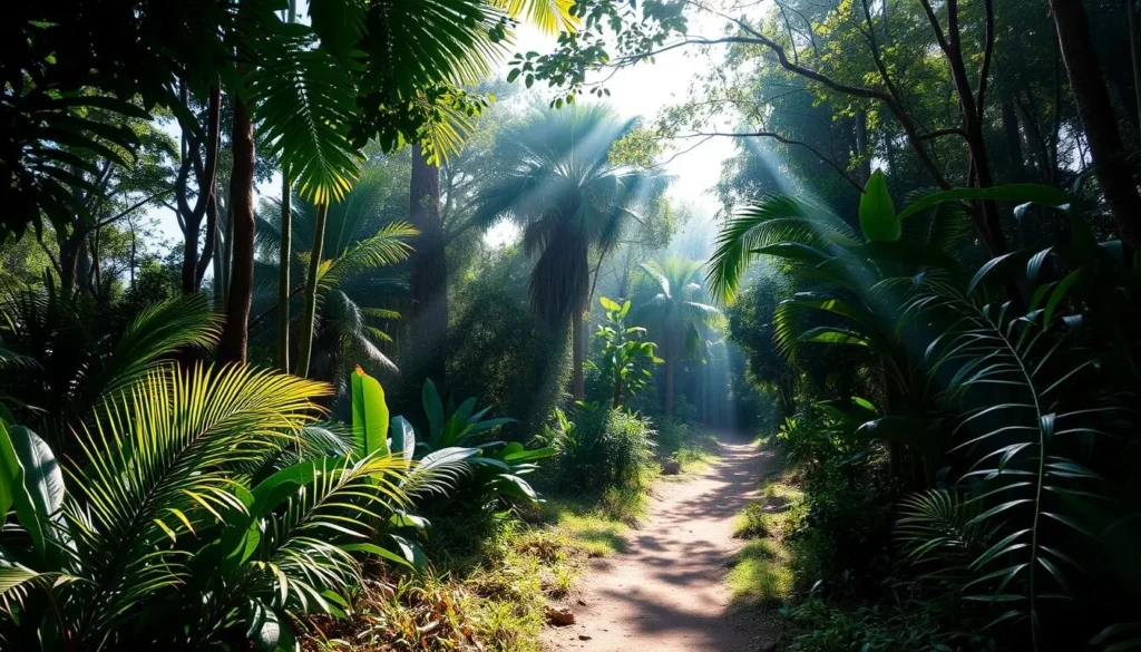 Tropical rainforest trail in Mananara-Nord National Park during the dry season