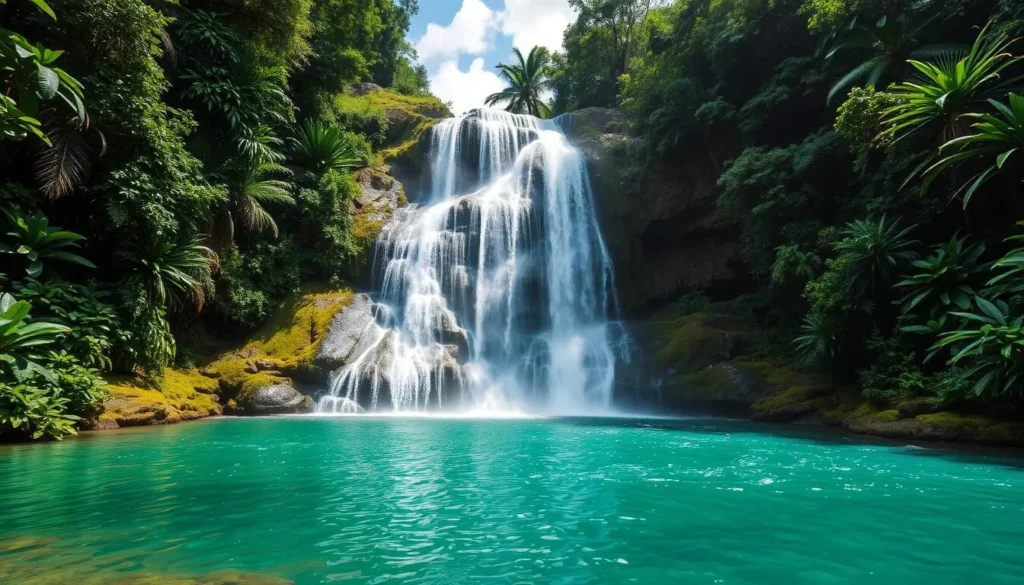 Tropical rainforest waterfall in Guadeloupe National Park
