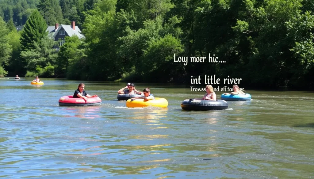 Tubing on Little River in Townsend, Tennessee during summer