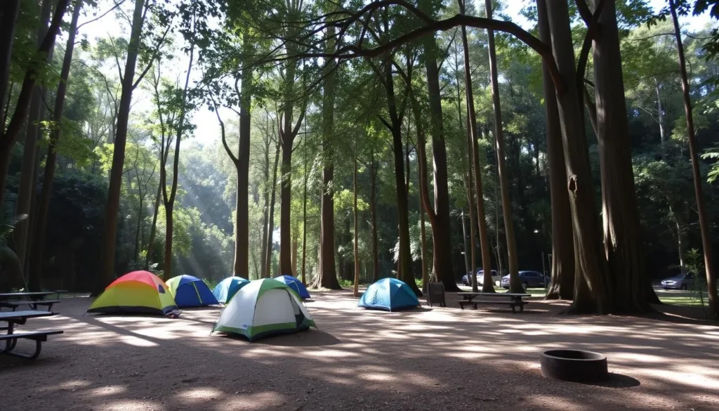 Tully Gorge campground showing tent sites surrounded by rainforest