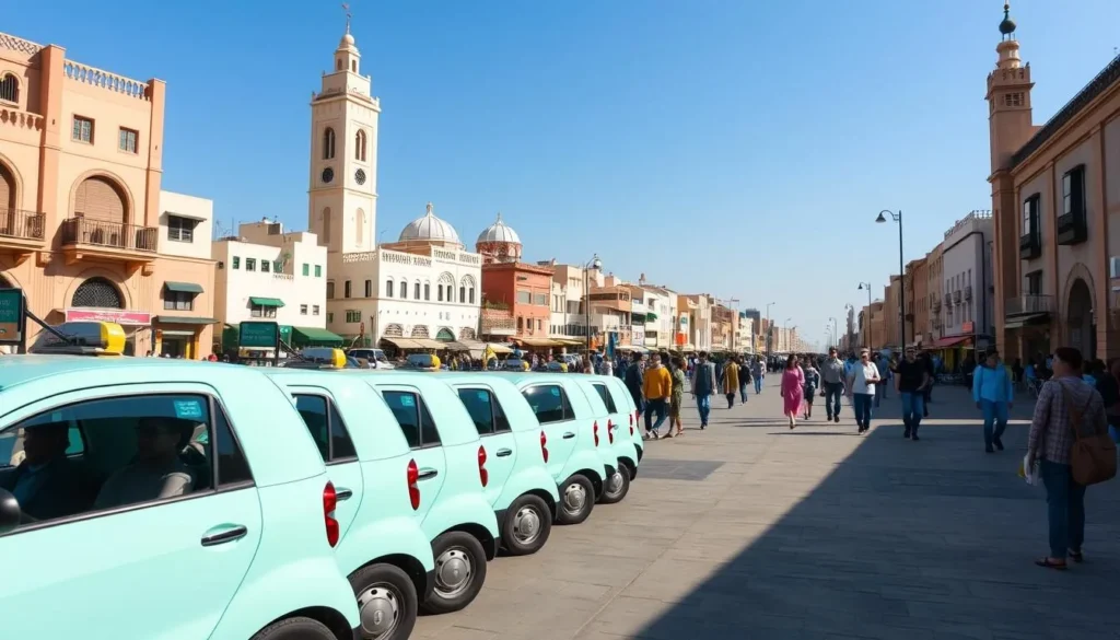 Turquoise shared taxis in Mohammedia, a popular local transportation option
