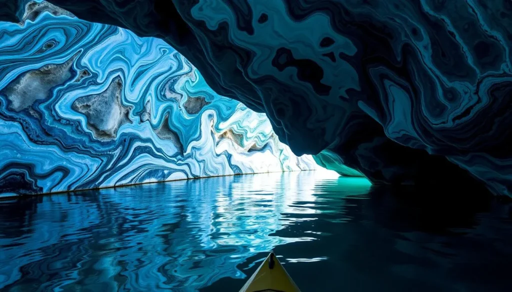 Turquoise waters inside the Marble Caves of Aysen, Chile