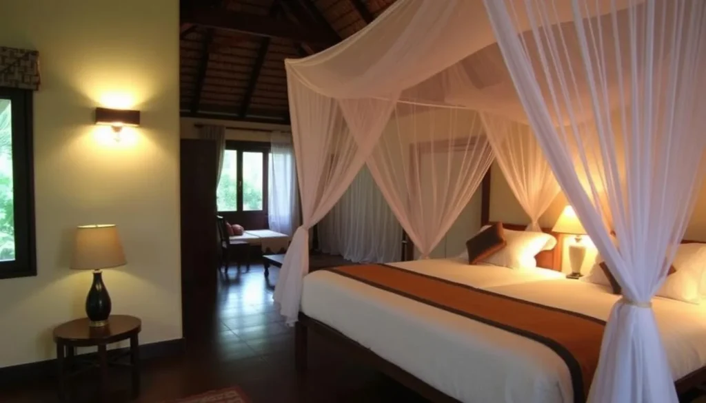 Typical accommodation near Amboasary, Madagascar showing a lodge or bungalow style hotel Typical accommodation near Amboasary, Madagascar showing a lodge or bungalow style hotel